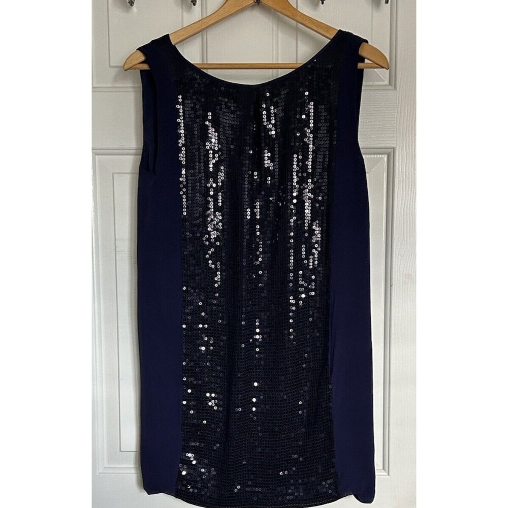 BCBGMAXAZRIA Womens Mini Cocktail Sequins Dress Size 4 Blue  Sleeveless Pockets